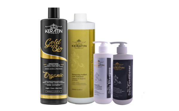 KIT-3 ALPHA KERATIN VITAMINS&PROTEINS GOLD ORGANIC+PURIFYING SHAMPOO+SHAMP&COND.