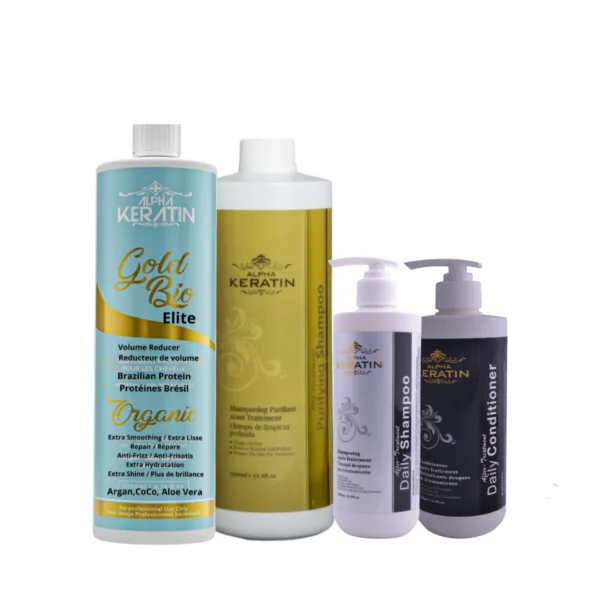 KIT-6 ALPHA KERATIN GOLD BIO ELITE  ; FOR BLONDE, HIGHLIGHTED + PURIFYING SHAMP 1L+SHAMP&COND.